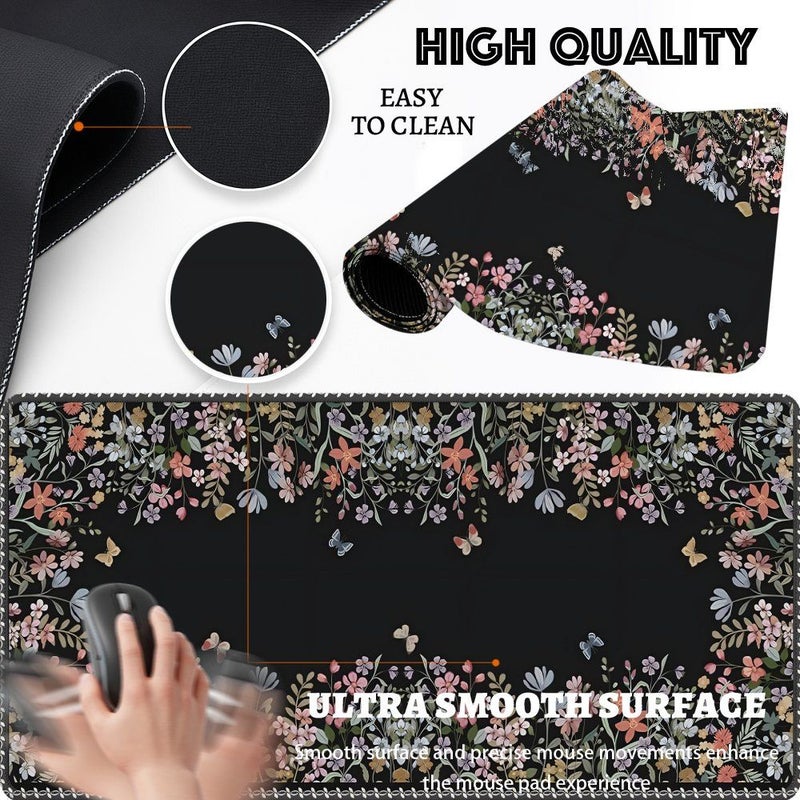 Floral Gaming Mouse Pad XXL 2D Flat Extended Desk Mat 30x80cm 11 8x31 5in Cute Desktop Decor For Computer Laptop Keyboard Office Supplies Gift For Men Women - Image 2