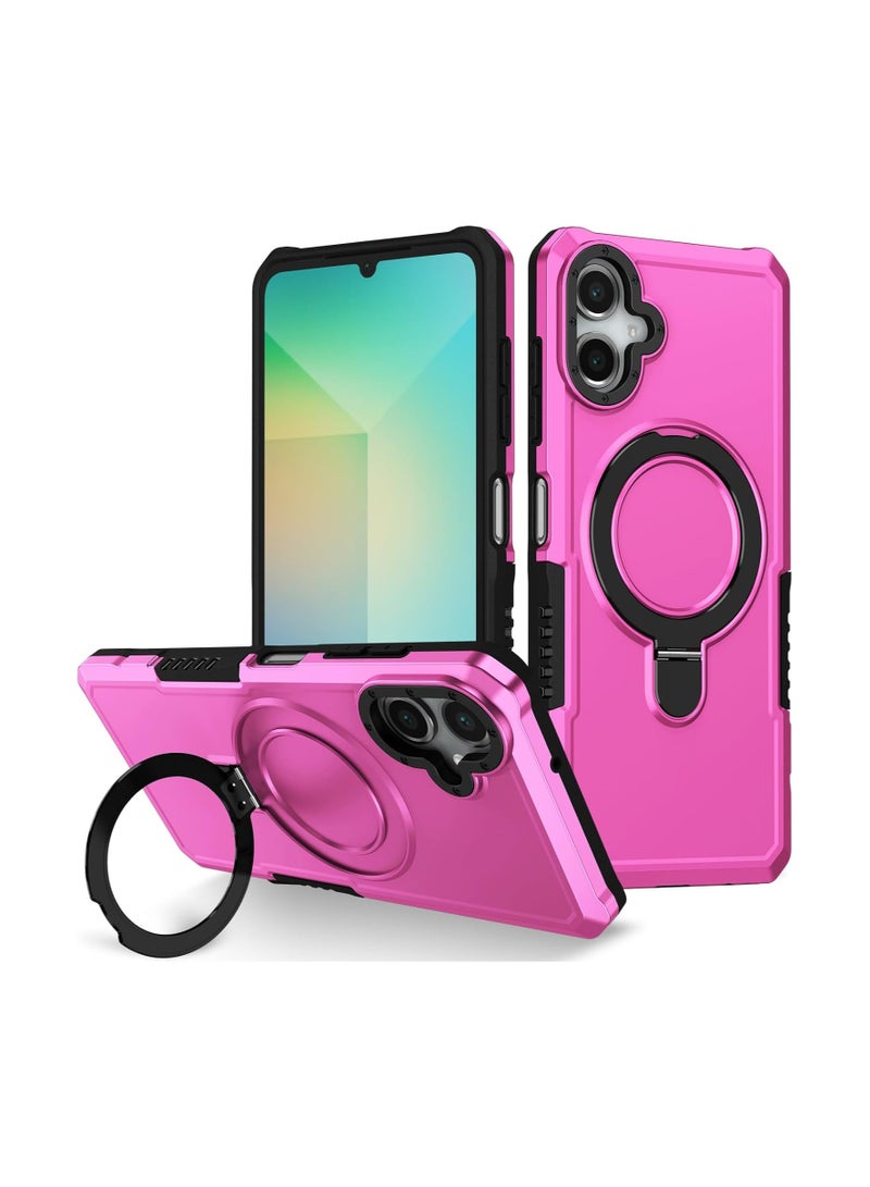 VKL Case Compatible with Samsung Galaxy A06, Armor Anti-fall Phone Case with 135° Adjustable Ring Stand, Anti-fingerprint Protective Back Cover for Samsung A06 (Pink)
