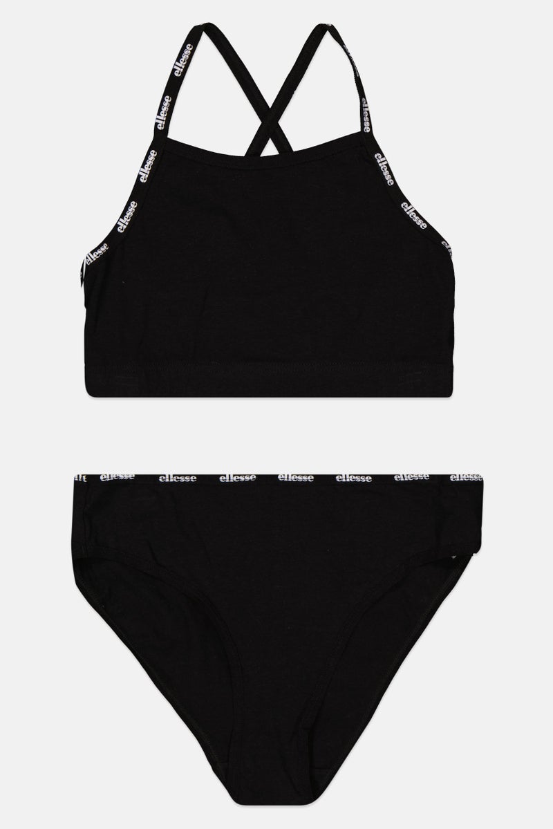Ellesse Women 2 Pcs Brand Logo Bralette And Briefs Set, Black  - Image 1