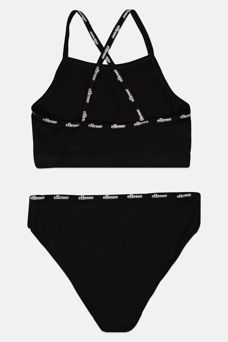 Ellesse Women 2 Pcs Brand Logo Bralette And Briefs Set, Black  - Image 2