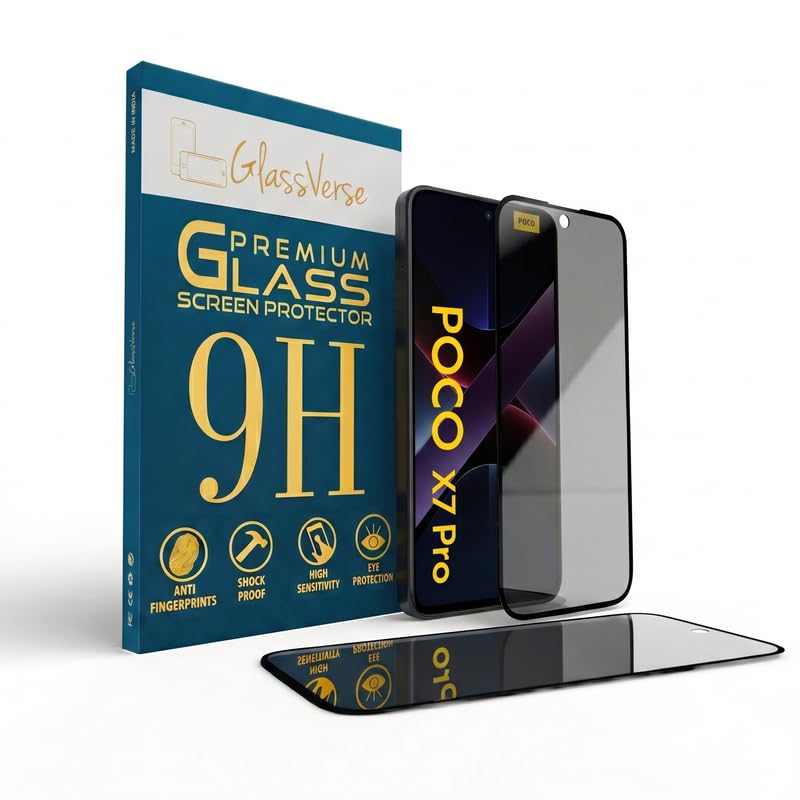 GlassVerse Ultra Privacy Tempered Glass For Poco X7 Pro (PACK OF 1) with Free Installation Kit. Edge To Edge. (In-Screen FingerPrint Lock will not work with the Privacy Guard) - 6.67 inch - Image 1