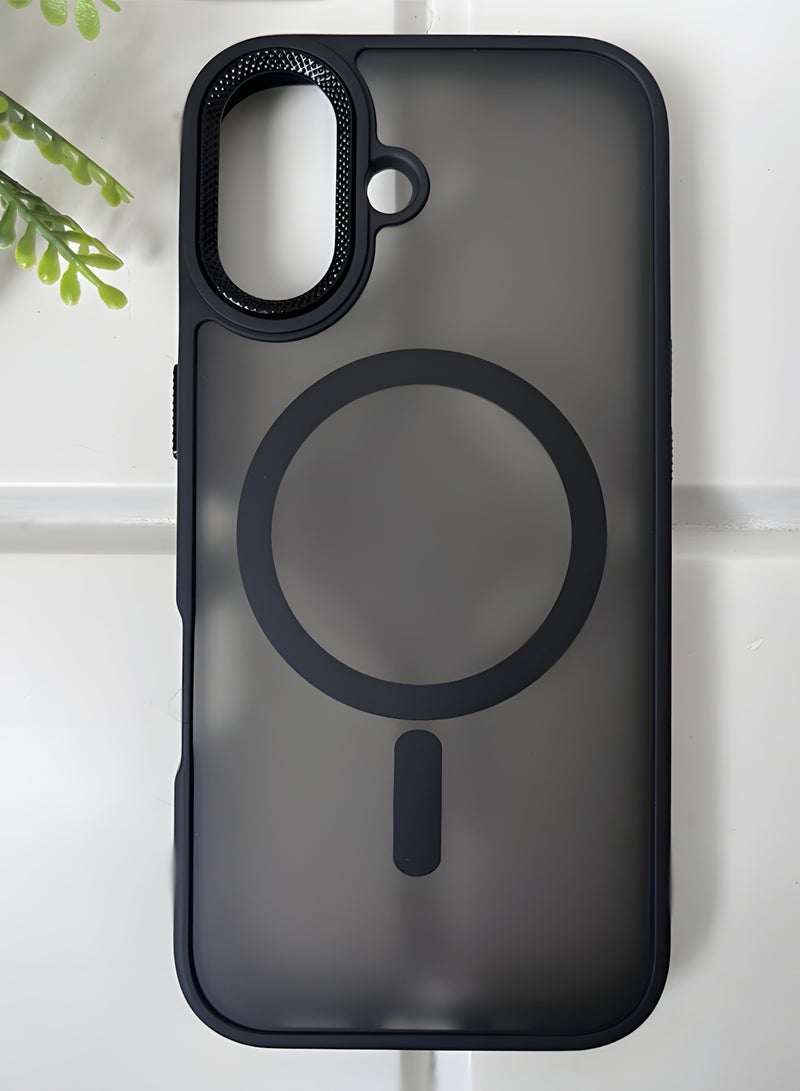 جراب مغناطيسي مقاوم للصدمات لهاتف iPhone 16 مع إطار معدني للكاميرا - غطاء مغناطيسي أنيق غير لامع للرجال والنساء والشباب ويدعم الماج سيف والشحن اللاسلكي - مضاد لبصمات الأصابع، وحماية للكاميرا، ومقاوم للسقوط (أسود) - Image 2