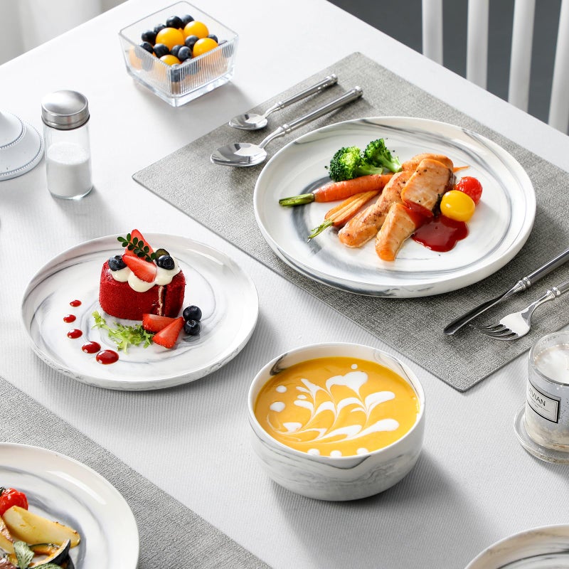 MALACASA Plates and Bowls Sets, 12 Pieces Porcelain Dinnerware Sets Dishware Sets Chip Resistant Ceramic Dish Set Dining Dinner Ware Service for 4, Marble Grey, Series LUNA - Image 5