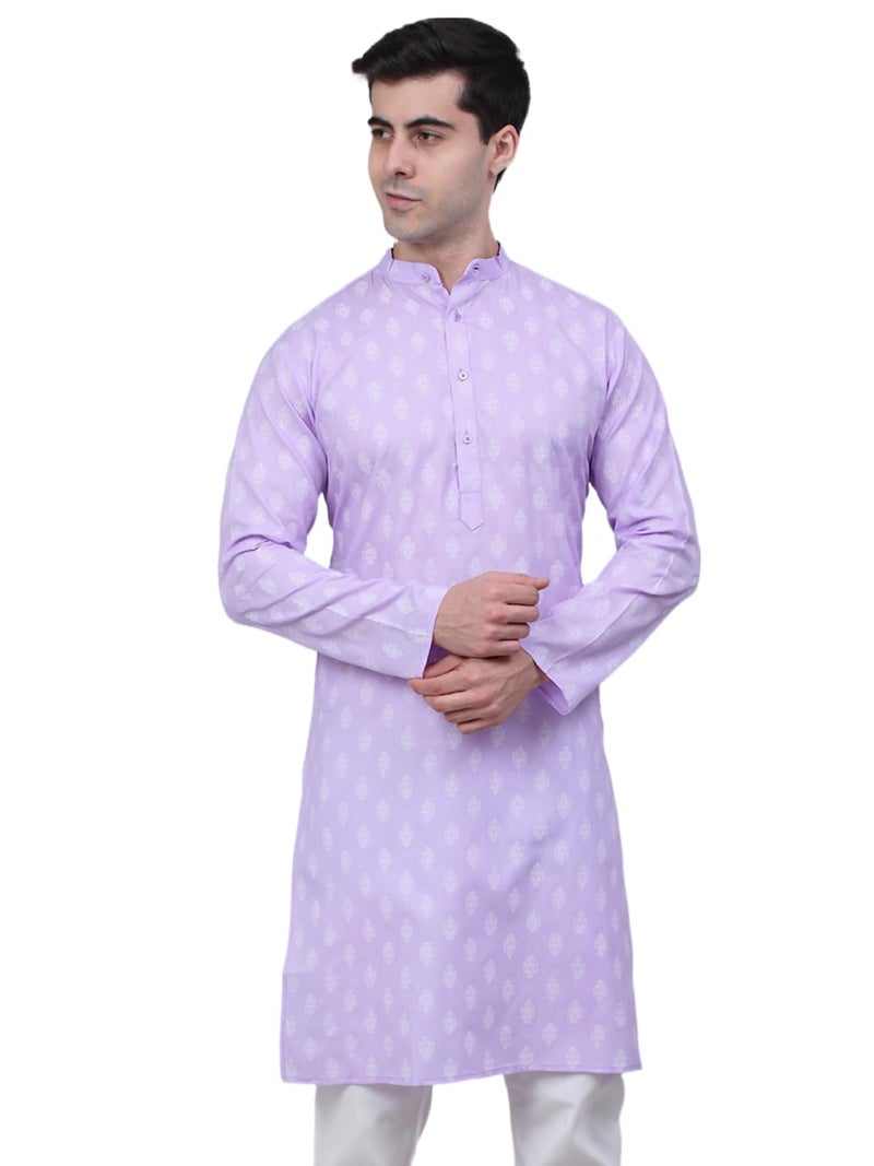 Jompers Men's Cotton Floral Printed Kurtas (Purple, XL) - Image 1