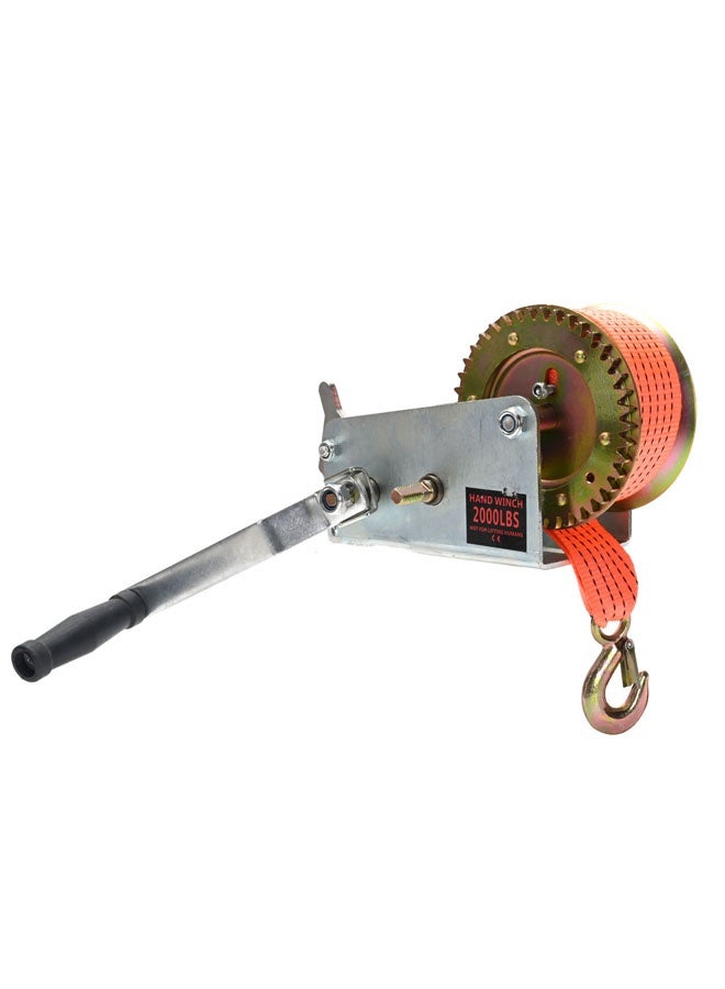 LAWAZIM Hand Winch with 2”x23ft Orange Woven Rope - 2000lbs - Manual Crank Gear Towing Winch with Safety Hook & 7m Winch Strap for Boat Trailer, ATV, Truck, Garage, Workshop, Outdoor Equipment Use - Image 1