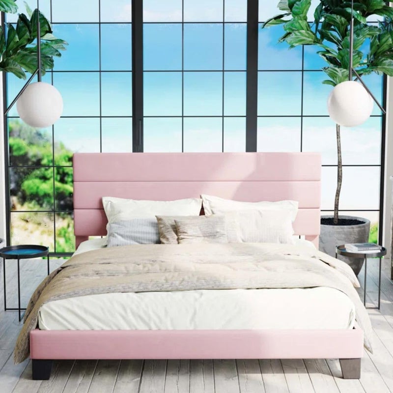 Comfynest Modern Upholstered Platform Bed in Pink - Image 1