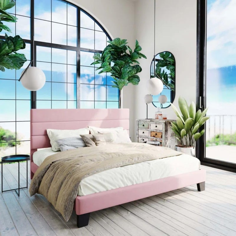 Comfynest Modern Upholstered Platform Bed in Pink - Image 3