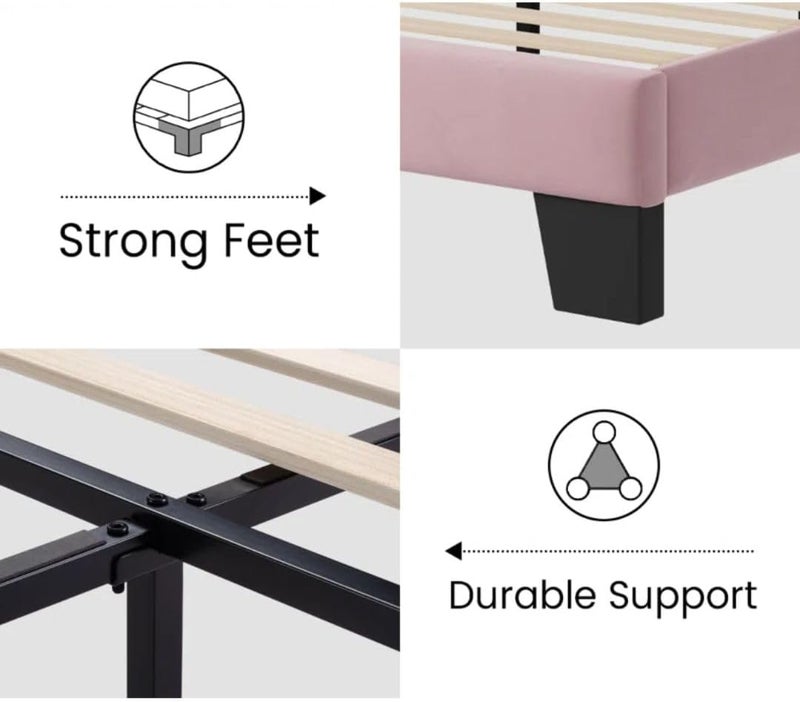 Comfynest Modern Upholstered Platform Bed in Pink - Image 4