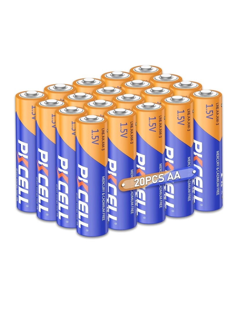 PKCELL 20 Pack AA Batteries, 1.5V High Performance Alkaline Double AA Battery for Keyboards, Clocks, Toys, Remote Controls (10-Year Shelf Life) - Image 1