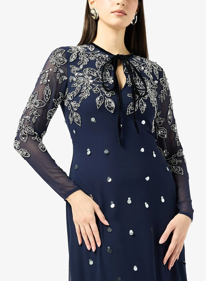 Frock And Frill  Embellished Long Sleeve Maxi Dress for Women | Best Price UAE