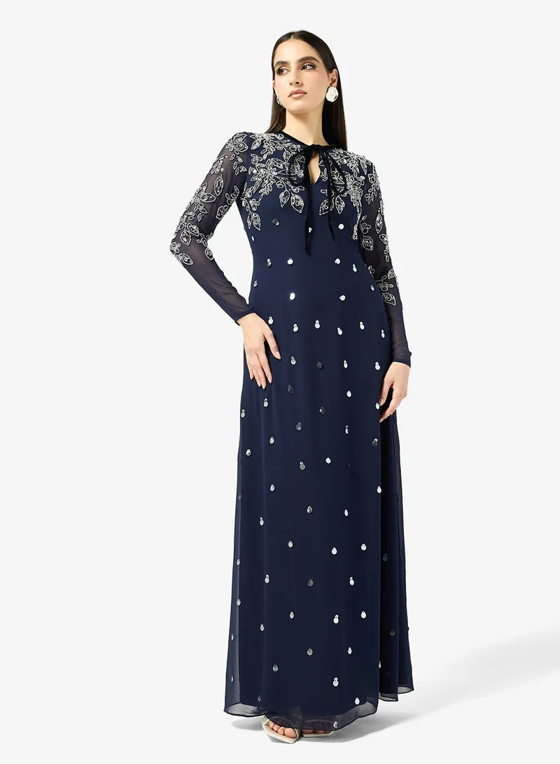 Frock And Frill  Embellished Long Sleeve Maxi Dress for Women | Best Price UAE