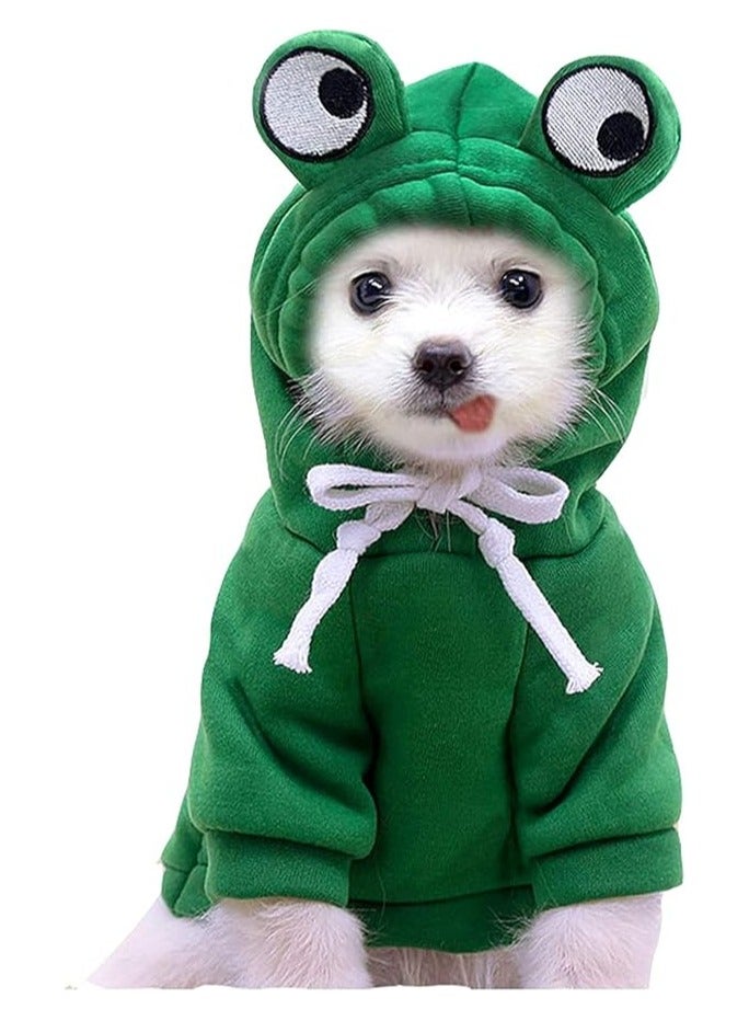 Green Tiger Dog Hoodie, Dog Basic Sweater Coat Cute Frog Shape Warm Jacket Pet Cold Weather Clothes Outfit Outerwear for Cats Puppy Small Largr Dogs, Fleece Sweater Cartoon Clothing (Green, Size M) - Image 1