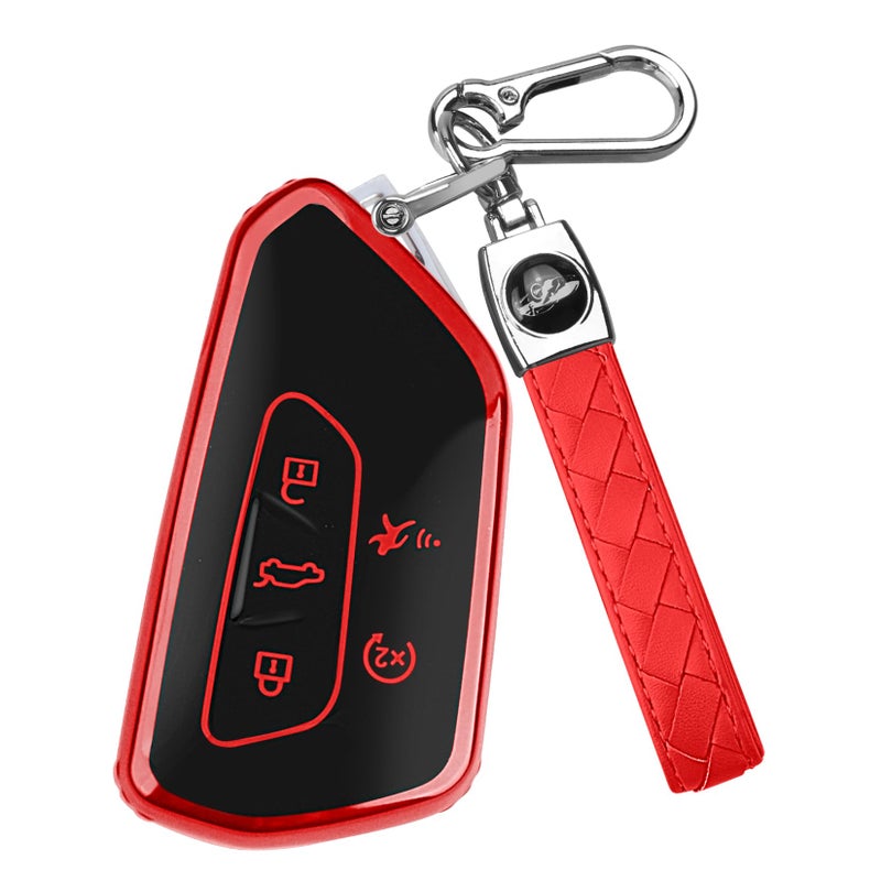 FT FUNTOR Key Fob Cover for VolkswagenSoft TPU Full Protection Case Compatibale With VW Golf GTI Atlas Skoda Octavia ID3 ID4 MK8 Red 5 Buttons - Image 3