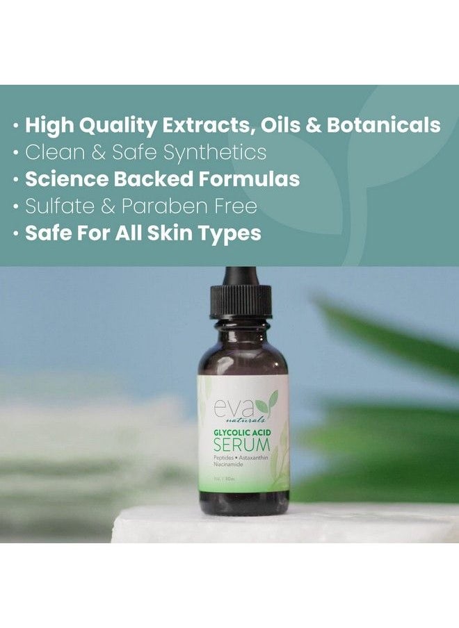 Eva Naturals Glycolic Acid Serum: Alpha Hydroxy Acid (Aha) Antiaging Vitamin C & Hyaluronic Acid Skin Brightening And Restoring For Hyperpigmentation Acne Scars Fine Lines Dark Circles & Puffiness (1Oz)  - Image 4