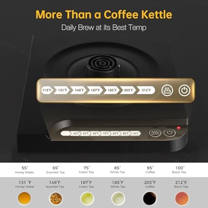 perforlld Electric Temperature Control Gooseneck Kettle 304 Stainless Steel Electric Water Kettle  Coffee Kettle With Automatic Temperature Control Touch Screen Panel 1000W Quick Heating1L - Image 4
