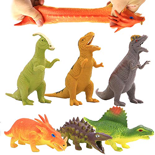 ValeforToy Dinosaur Toy,8 inch Rubber Dinosaur Set(6 Pack),Super Stretches Material TPR with Gift Bag, Realistic Dinosaur Figure Toy for Boy Kid Party Favor - Image 1