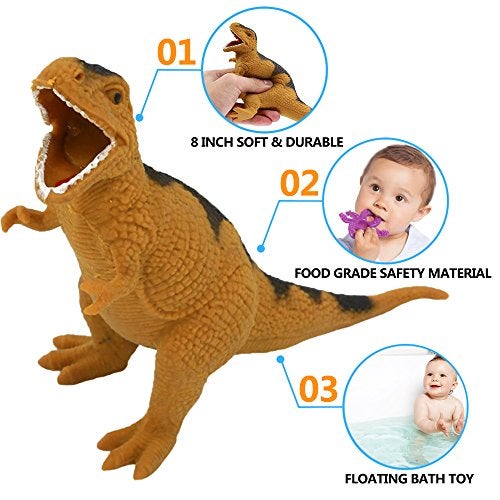 ValeforToy Dinosaur Toy,8 inch Rubber Dinosaur Set(6 Pack),Super Stretches Material TPR with Gift Bag, Realistic Dinosaur Figure Toy for Boy Kid Party Favor - Image 2