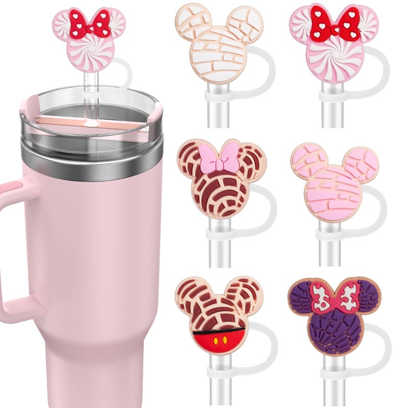 yomanta 6PCS Straw Covers for Stanley Cup Tumbler 30 oz / 40 oz Leak Proof Straw Toppers 10mm Silicone Cute Straw Stopper Caps for Stanley Cup Accessories-Pink Mice - Image 1