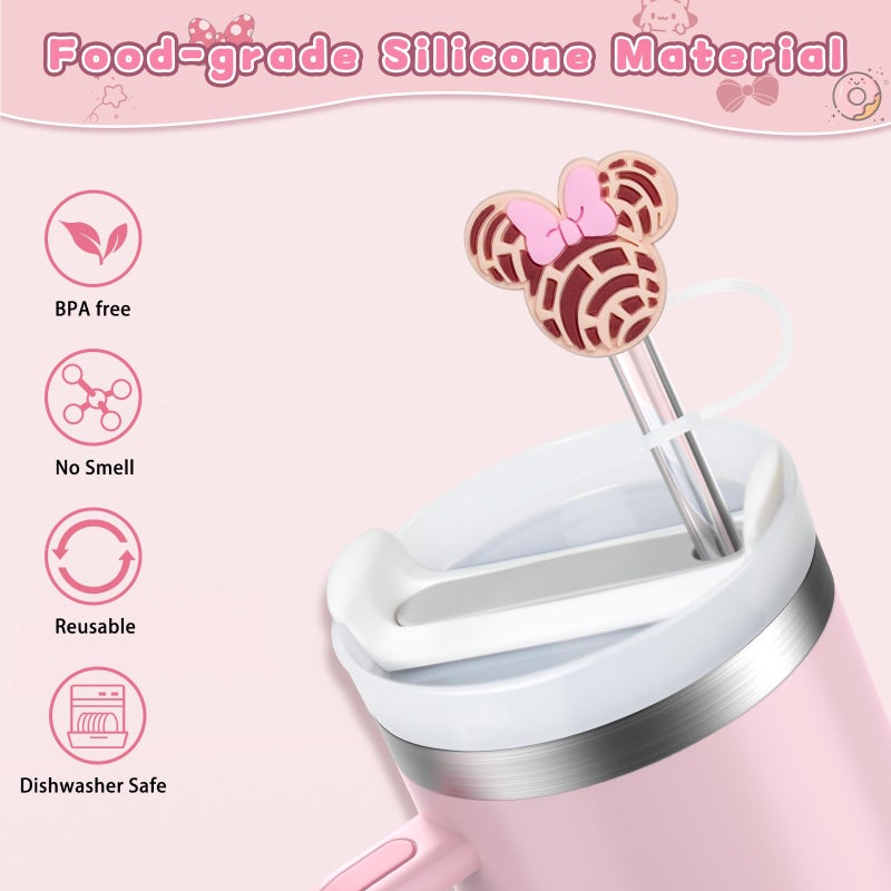 yomanta 6PCS Straw Covers for Stanley Cup Tumbler 30 oz / 40 oz Leak Proof Straw Toppers 10mm Silicone Cute Straw Stopper Caps for Stanley Cup Accessories-Pink Mice - Image 4