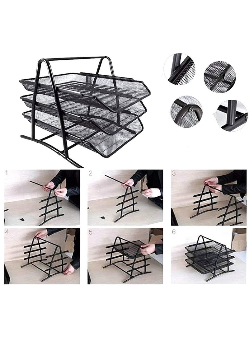 JAJEEK 3-Tier Metal Mesh File Organizer – Desk Tray for A4 Papers, Letters & Folders, Desktop Storage Solution for Office & Home UseEfficient 3-Tier Design – The 3-tier metal mesh file organizer offers ample storage space for A4 papers, letters, and folders, helping you keep your desk organized and clutter-free, whether in your home office or professional workspace. - Image 4