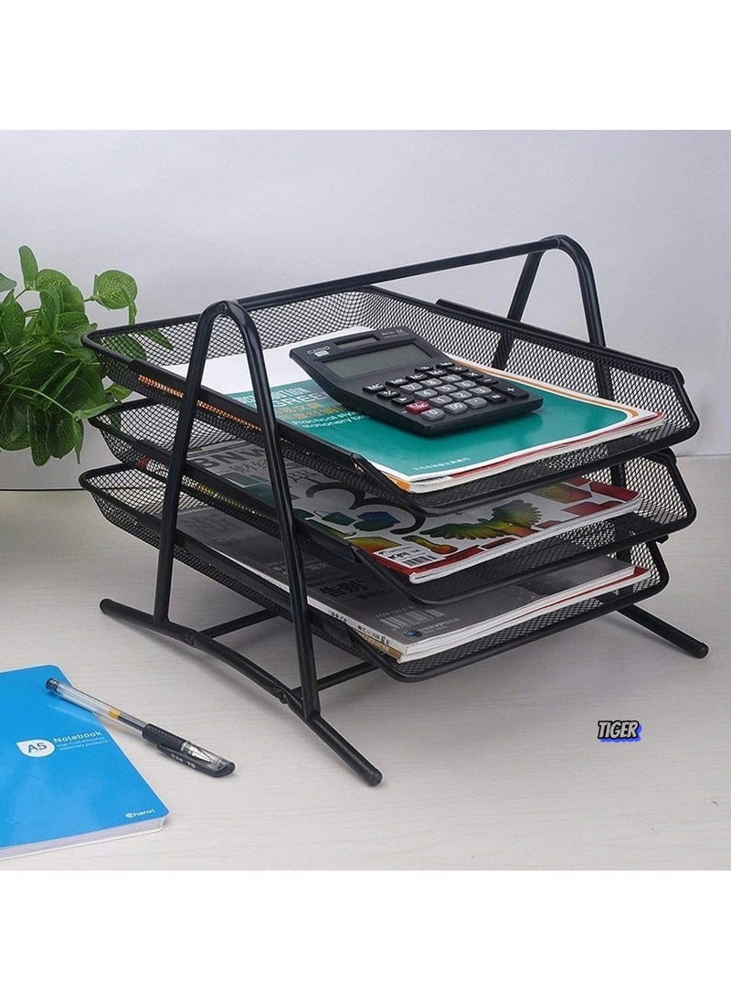 JAJEEK 3-Tier Metal Mesh File Organizer – Desk Tray for A4 Papers, Letters & Folders, Desktop Storage Solution for Office & Home UseEfficient 3-Tier Design – The 3-tier metal mesh file organizer offers ample storage space for A4 papers, letters, and folders, helping you keep your desk organized and clutter-free, whether in your home office or professional workspace. - Image 1