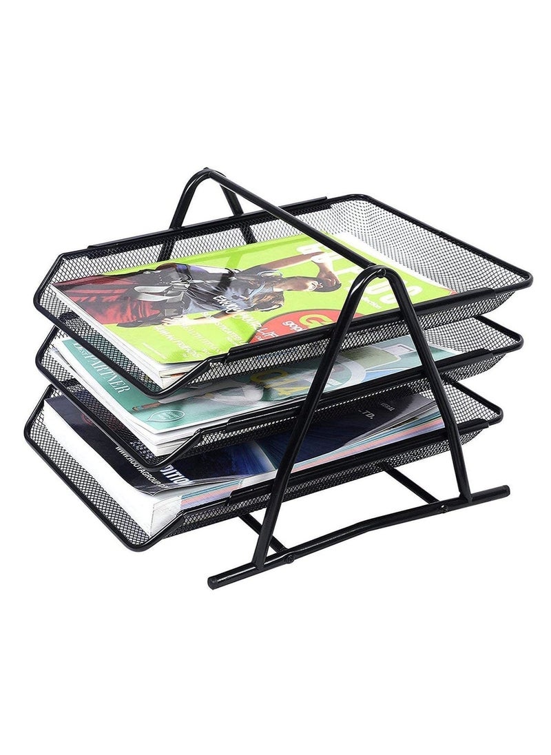 JAJEEK 3-Tier Metal Mesh File Organizer – Desk Tray for A4 Papers, Letters & Folders, Desktop Storage Solution for Office & Home UseEfficient 3-Tier Design – The 3-tier metal mesh file organizer offers ample storage space for A4 papers, letters, and folders, helping you keep your desk organized and clutter-free, whether in your home office or professional workspace. - Image 3
