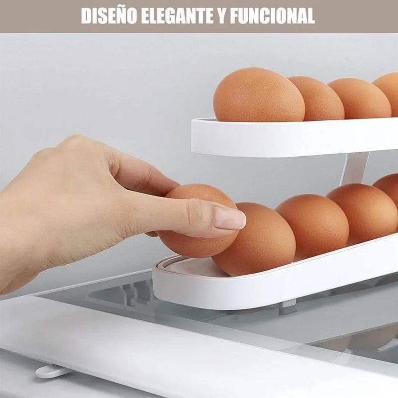 HMV MALL Egg Holder for Refrigerator 2 Layers Automatic Rolling Egg Dispenser White - Image 3