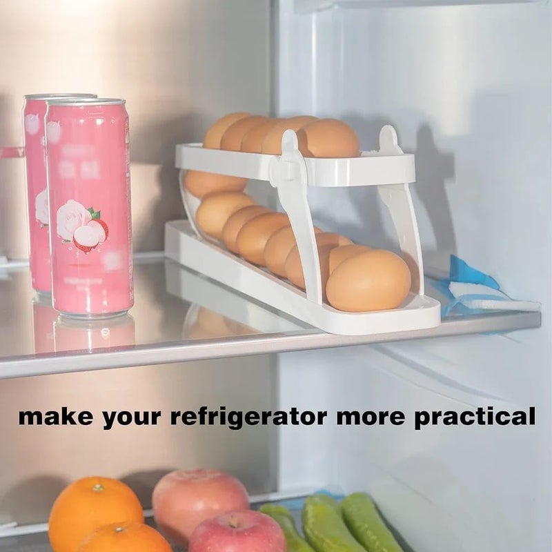 HMV MALL Egg Holder for Refrigerator 2 Layers Automatic Rolling Egg Dispenser White - Image 5