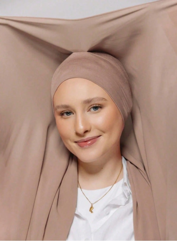 Instant Chiffon Hijab Set 3-in-1 Hijabs Solid Color Woman Scarf with Built-in Magnets and Undercap Head Wraps with Model Cap - Image 1