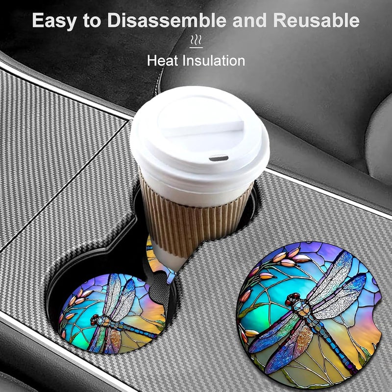 Ldntly Car Coasters for Cup Holders,2 Pack Dragonfly Car Cup Holder Coasters,2.75" Universal Size Anti Slip Rubber Mat,Automotive Cup Holder Decal Decor Accessories,Dragonfly Gifts for Women,Mom - Image 2