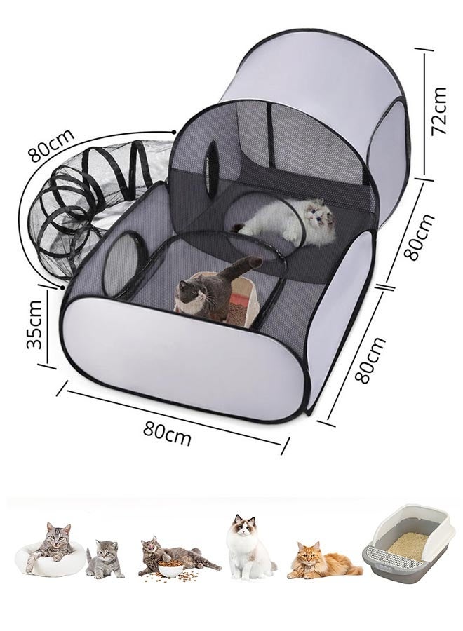 Portable Cat Playpen with Surround Tunnel, 2-Linked-Enclosed Areas, Outdoor/Indoor Cat Playpen with Breathable Soft Sides， Cat Enclosure Tent for Small Animals, Portable Cat Tent with Carry Bag - Image 5