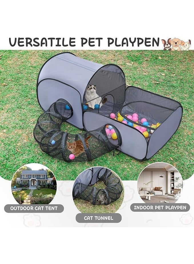 Portable Cat Playpen with Surround Tunnel, 2-Linked-Enclosed Areas, Outdoor/Indoor Cat Playpen with Breathable Soft Sides， Cat Enclosure Tent for Small Animals, Portable Cat Tent with Carry Bag - Image 4