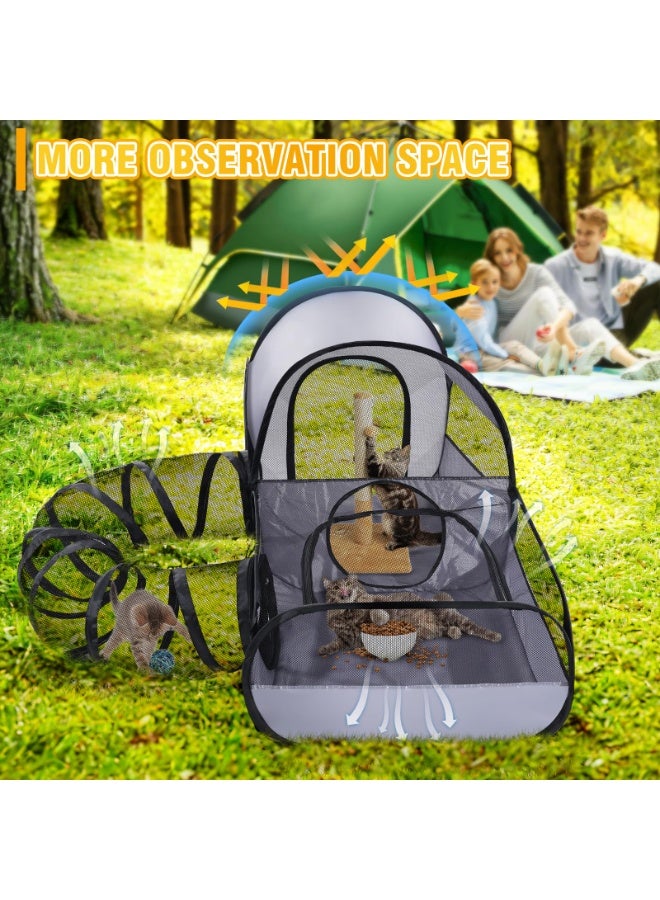 Portable Cat Playpen with Surround Tunnel, 2-Linked-Enclosed Areas, Outdoor/Indoor Cat Playpen with Breathable Soft Sides， Cat Enclosure Tent for Small Animals, Portable Cat Tent with Carry Bag - Image 2
