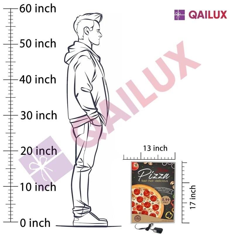 QAILUX Frame Slim LED Advertising Light Box Illuminated Poster Display Cafe Restaurants Menu Board Cinema Movie Poster Display Screen Aluminum Frame Tempered Glass Light Boxes (A3) - Image 2