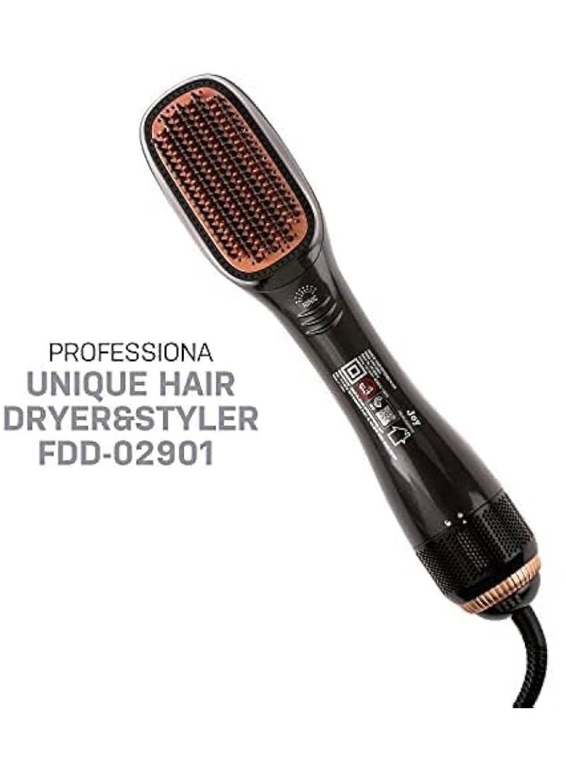 JOY CARE Hot Air Styling Straightening and Drying Brush – 2‑in‑1 Ceramic & Ionic Blow‑Dry Straightener for Frizz‑Free Hair, Volume & Smooth Finish | Lightweight Black Hot Air Comb - Image 2