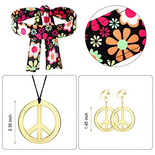 SATINIOR 70s 60s Hippie Costume Set 70s Outfits Accessories for Carnival Party Halloween Women Disco Dress for Girls(Black Floral, Adult Size (small)) - Image 2