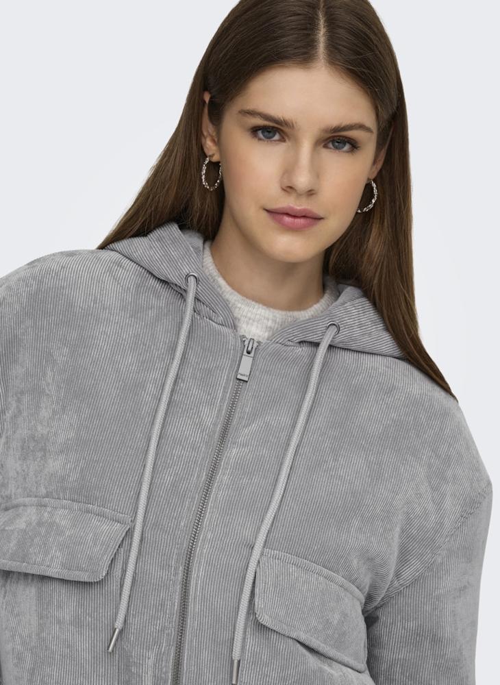 اونلي جاكيت قصير بسحاب من قماش الكوردروي مبطن - Image 4