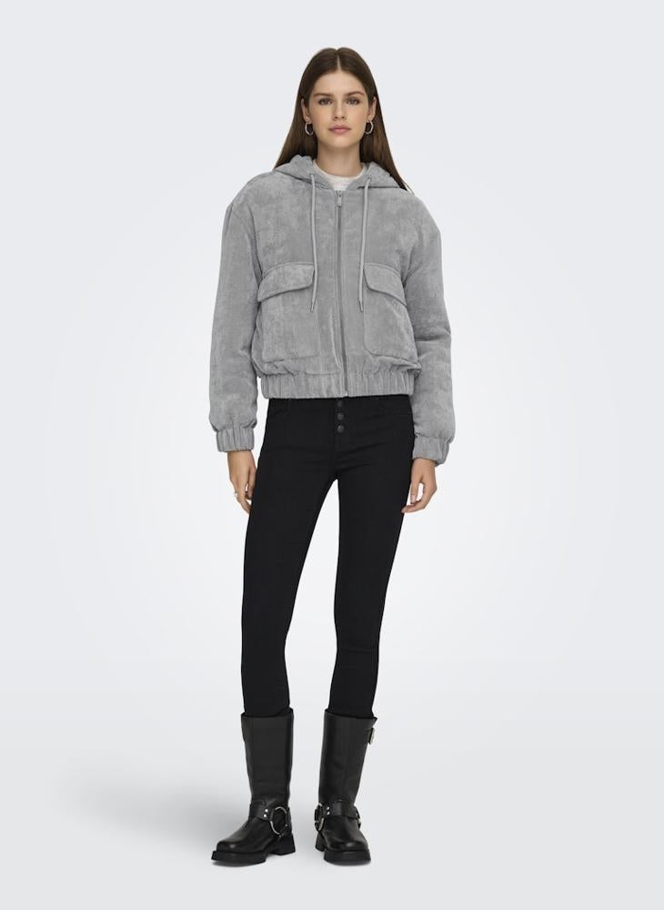 اونلي جاكيت قصير بسحاب من قماش الكوردروي مبطن - Image 5