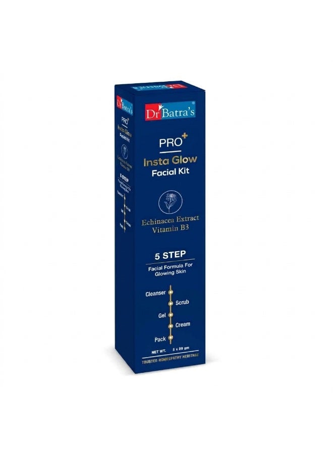 Dr Batra's PRO+ Insta Glow Facial Kit, Enriched with Echinacea extracts & B3, Reduces Blemishes, Face Wash for Clean Skin, Protection from Sun Damage, Moisturized Skin ( 250g) - Image 1