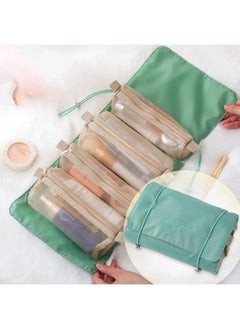 Leego Makeup Pouch Travel Pouch, Makeup Pouch, Large Capacity, 4 Compartments, Foldable, Removable, Travel, Waterproof, Cosmetics Pouch, Toiletry Pouch, For Travel, Multifunctional, Cute, Bathroom-Brown  - Image 2