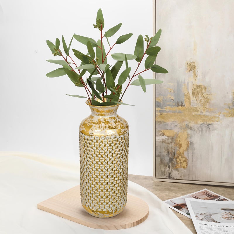 Arborus Flower Vase Rustic Metal Vases, 16" Gold Vintage Pattern Vase for Farmhouse Home DÃ©cor Artificial Flowers and Centerpieces - Image 3