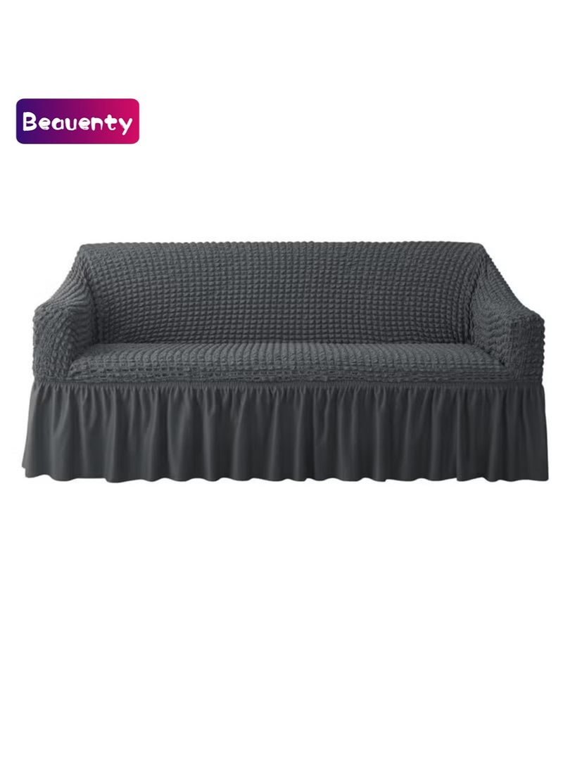 بيوينتي أغطية أريكة رمادية داكنة قابلة للغسل - أغطية مرنة ومقاس واحد للأرائك ذات ثلاث وسائد - واقي أثاث متين بأطراف كلاسيكية ريفية - Image 1