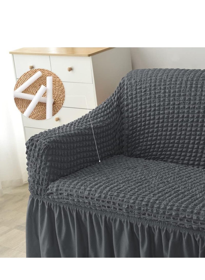 بيوينتي أغطية أريكة رمادية داكنة قابلة للغسل - أغطية مرنة ومقاس واحد للأرائك ذات ثلاث وسائد - واقي أثاث متين بأطراف كلاسيكية ريفية - Image 3