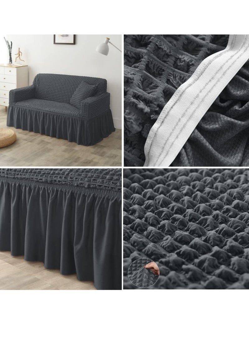 بيوينتي أغطية أريكة رمادية داكنة قابلة للغسل - أغطية مرنة ومقاس واحد للأرائك ذات ثلاث وسائد - واقي أثاث متين بأطراف كلاسيكية ريفية - Image 4