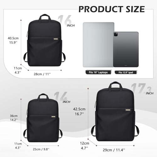 GOLF QUALITY Slim Laptop Backpack for Women, Lightweight Business Backpack for Women Computer Bag Purse for Commuting, Fit 16 Inch, Black - Image 2