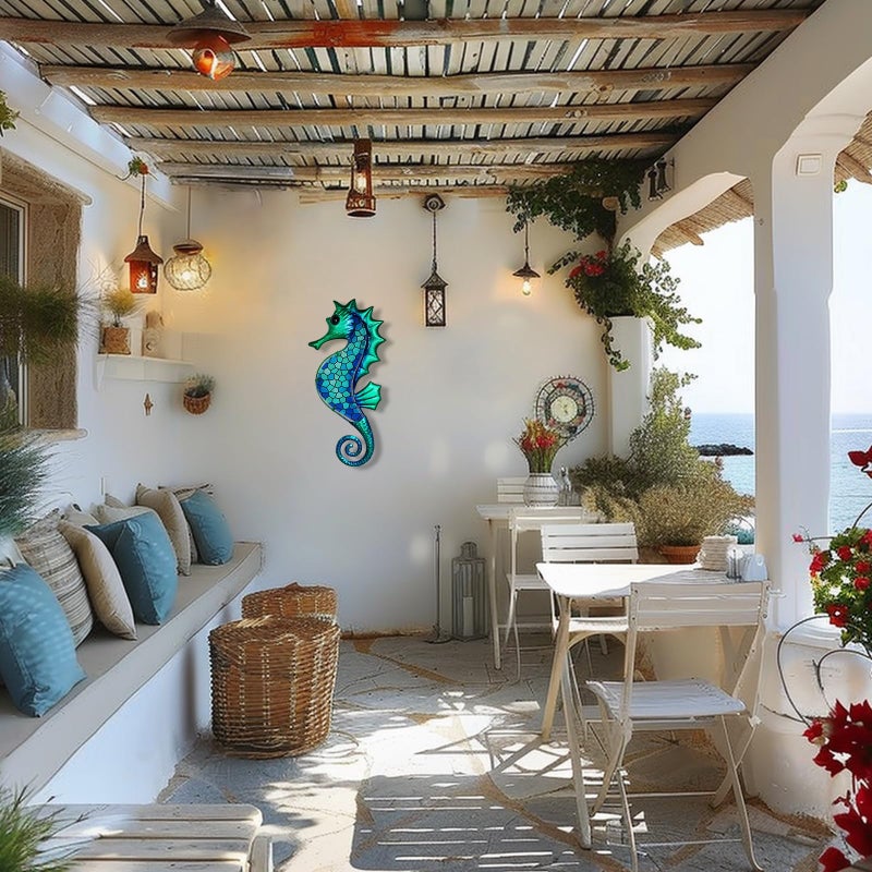LIFFY Metal Seahorse Wall Art Mosaic Glass Ocean Wall Decor Coastal Sculpture Hanging Decoration for Home Garden Fence Pool Beach Bathroom - Image 5