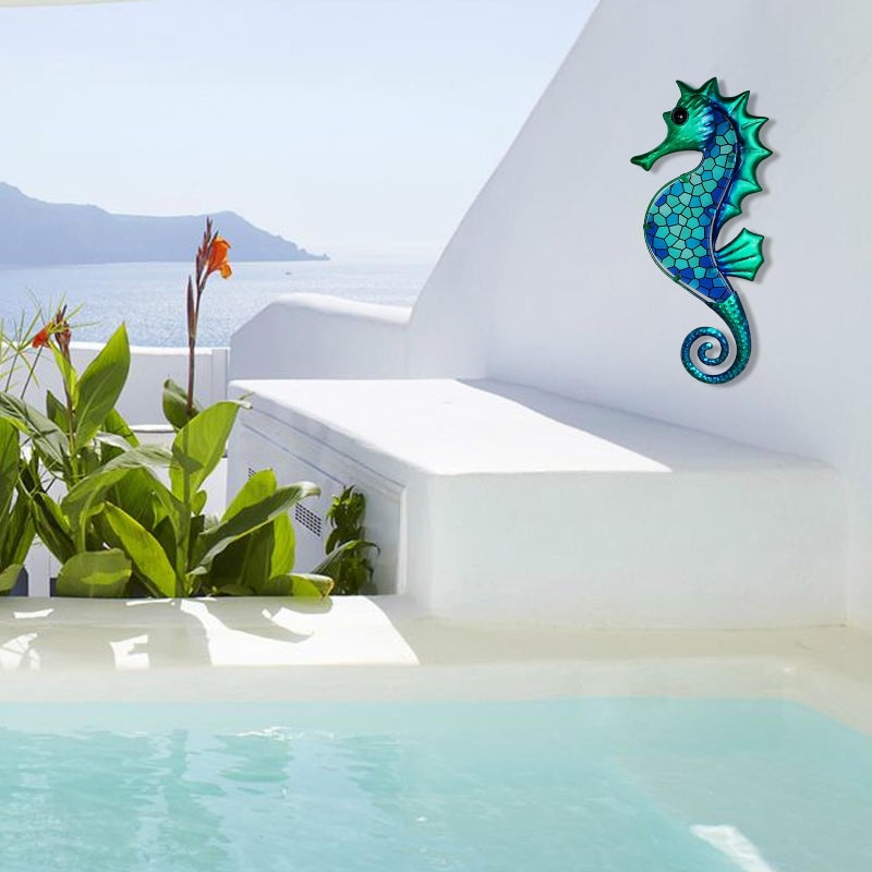 LIFFY Metal Seahorse Wall Art Mosaic Glass Ocean Wall Decor Coastal Sculpture Hanging Decoration for Home Garden Fence Pool Beach Bathroom - Image 2