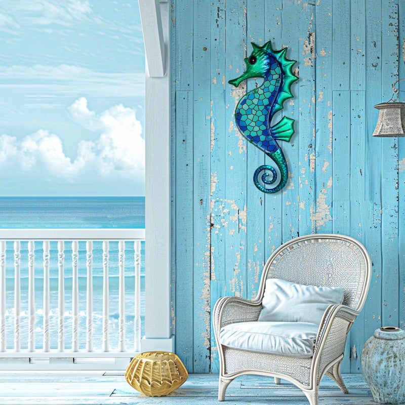 LIFFY Metal Seahorse Wall Art Mosaic Glass Ocean Wall Decor Coastal Sculpture Hanging Decoration for Home Garden Fence Pool Beach Bathroom - Image 4