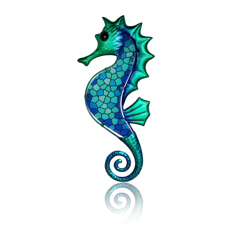 LIFFY Metal Seahorse Wall Art Mosaic Glass Ocean Wall Decor Coastal Sculpture Hanging Decoration for Home Garden Fence Pool Beach Bathroom - Image 1