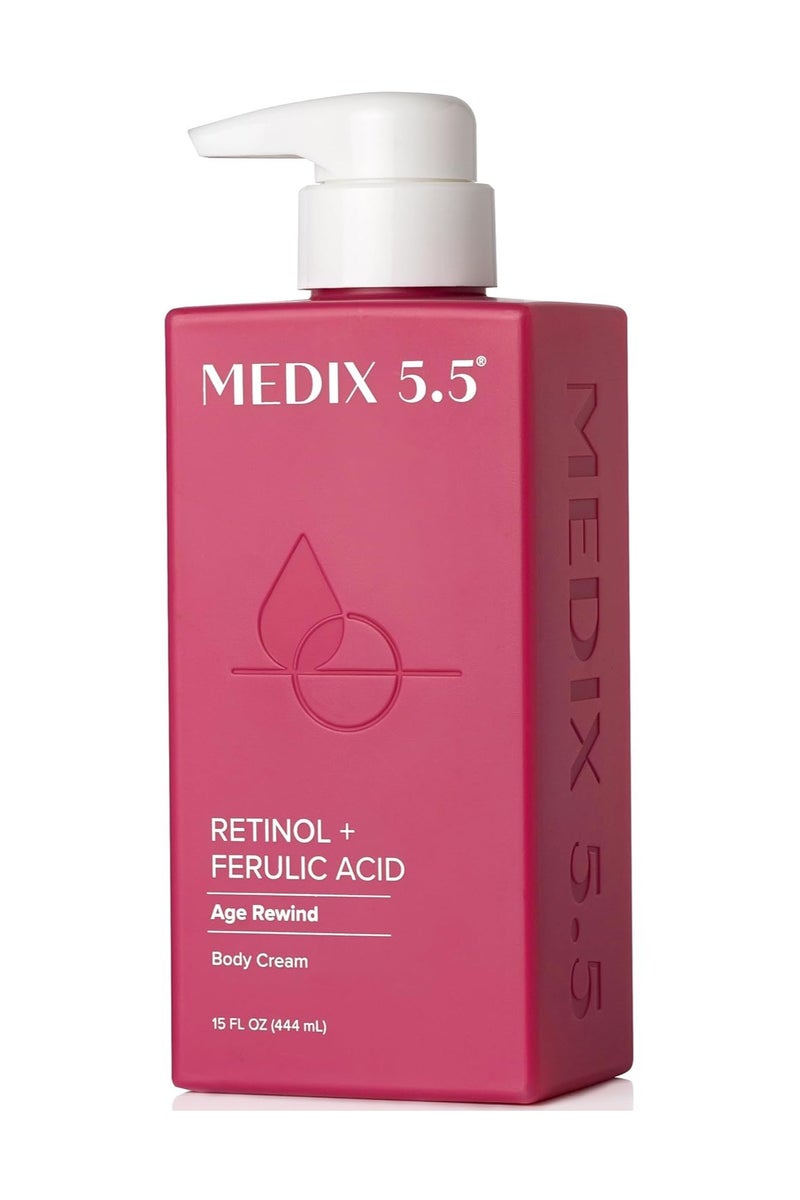 Medix 5.5 Retinol + Ferulic Acid Age Rewind Body Cream | Crepey Skincare Treatment | Retinol Firming Moisturizer | Anti Aging Firming Cream For Women Targets Look Of Crepe Skin, Wrinkles, & Sagging Skin, 15 Fl Oz - Image 1